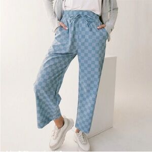 Albion Blue Checkered Wide Leg Pants